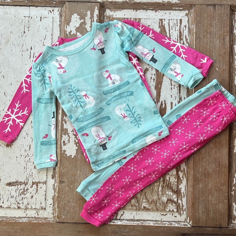 Carter’s Kids Snowman/Snowflake Pajama Set - Pink and Teal - 18m NWOT